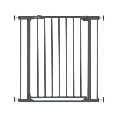 hauck Treppenschutzgitter Türschutzgitter Clear Step 2, für Breiten 75-80 cm, Ultra Flache Schwelle, ohne Bohren, Einhändiges Beidseitiges Öffnen, Manueller Schließmechanismus, Metall (Dark Grey)
