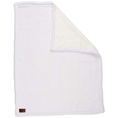 The Little Green Sheep Knitted Baby Blanket with Fleece Lining - Made with Organic Cotton - White
