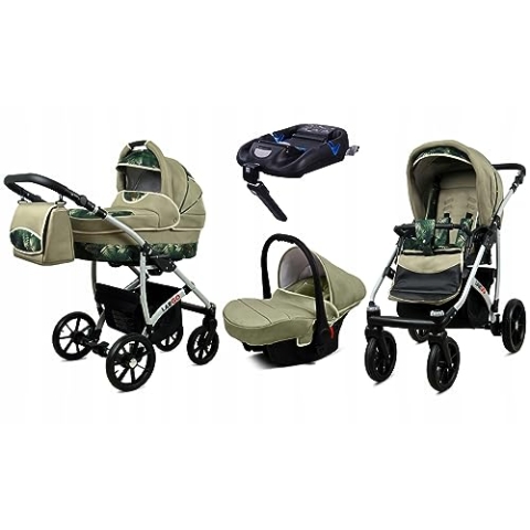 BabyLux® Kinderwagen Set 4 in 1 - Largo - incl. Babywanne, Buggy Sportsitz, Auto-Babyschale, ISOFIX-Basisstation - Autositz - Kinderwagenset - Kombikinderwagen mit Wickeltasche usw.