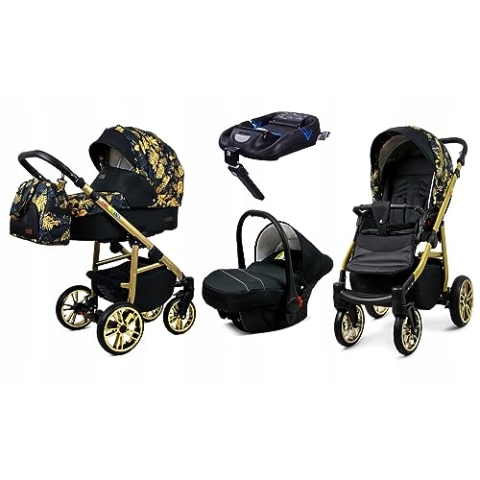 BabyLux® Kinderwagen Set 4 in 1 - Color Lux - incl. Babywanne, Buggy Sportsitz, Auto-Babyschale, ISOFIX-Basisstation - Autositz - Kinderwagenset - Kombikinderwagen mit Wickeltasche usw.