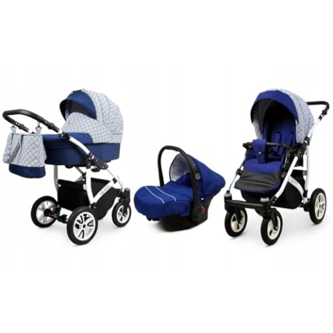 BabyLux® Kinderwagen Set 3 in 1 - Queen - incl. Babywanne, Buggy Sportsitz, Auto-Babyschale - Autositz - Kinderwagenset Kombikinderwagen mit Wickeltasche usw.