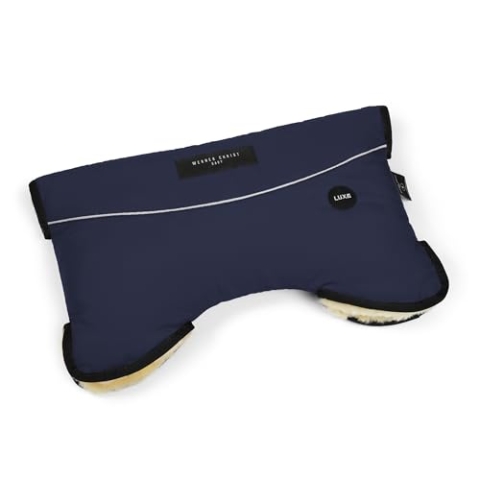 Kinderwagen-Muff aus Lammfell von WERNER CHRIST BABY - MOFFY LUXE ist der ideale Handwärmer für Buggys aus medizinischem Fell, einfache Handhabung, Handmuff in Navy (blau)