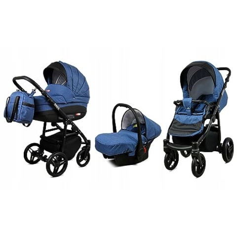 BabyLux® Bambimo Kinderwagen Set 3 in 1 - Axel - incl. Babywanne, Buggy Sportsitz, Auto-Babyschale - Autositz - Kinderwagenset - Kombikinderwagen mit Wickeltasche, Regenschutz usw.