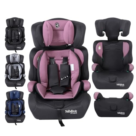 FableKids Kinderautositz 9-36 kg | 3-Punkt-Sicherheitsgurt | Autokindersitz ab 15 M. | Autositz für Kinder 76-150 cm | Kindersitz einstellbare Kopfstütze ECE R129/03 | Verstellbar | Pink