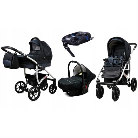 BabyLux® Kinderwagen Set 4 in 1 - Largo - incl. Babywanne, Buggy Sportsitz, Auto-Babyschale, ISOFIX-Basisstation - Autositz - Kinderwagenset - Kombikinderwagen mit Wickeltasche usw.
