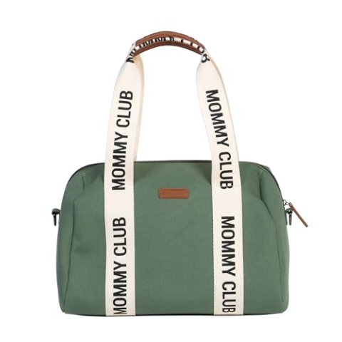 CHILDHOME, Baby Wickeltasche, Mommy Bag, Inklusive Wickelunterlage, Viele Fächer, Kinderwagenbefestigung, Schultergurt, Baumwolle, 22L, Mommy Club Signature, Grün