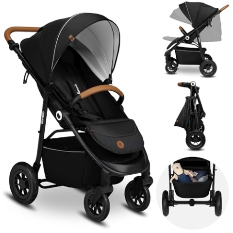 LIONELO Natt Kinderwagen Buggy bis zu 22 kg Verstellbarer Griff und Verstellung der Rückenlehne zur Liegeposition, 5-Punkt-Gurt Große Offroad-Räder Wasserdichtes XXL-Verdeck, 0-4 Jahre