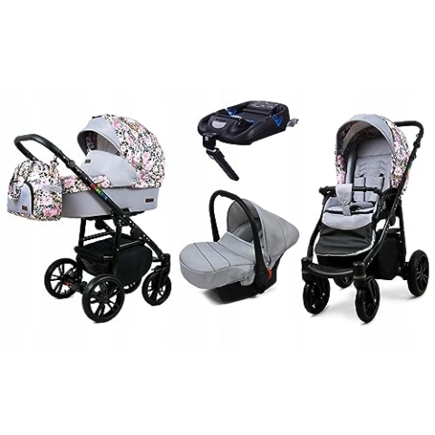 BabyLux® Kinderwagen Set 4 in 1 - Color Lux - incl. Babywanne, Buggy Sportsitz, Auto-Babyschale, ISOFIX-Basisstation - Autositz - Kinderwagenset - Kombikinderwagen mit Wickeltasche usw.