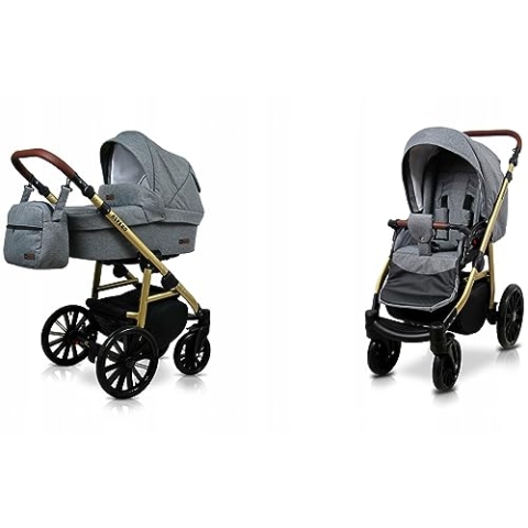 BabyLux® Bambimo Kinderwagen Set 2 in 1 - Aspero - incl. Babywanne, Buggy Sportsitz - Kinderwagenset - Kombikinderwagen mit Wickeltasche, Regenschutz, Moskitonetz, Cupholder usw.