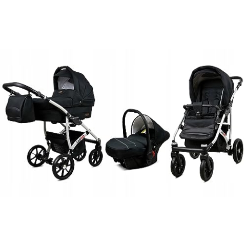BabyLux® Bambimo Kinderwagen Set 3 in 1 - Largo - incl. Babywanne, Buggy Sportsitz, Auto-Babyschale - Autositz - Kinderwagenset - Kombikinderwagen mit Wickeltasche, Regenschutz usw.