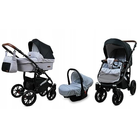 BabyLux® Bambimo Kinderwagen Set 3 in 1 - Optimal - incl. Babywanne, Buggy Sportsitz, Auto-Babyschale - Autositz - Kinderwagenset - Kombikinderwagen mit Wickeltasche, Regenschutz usw.