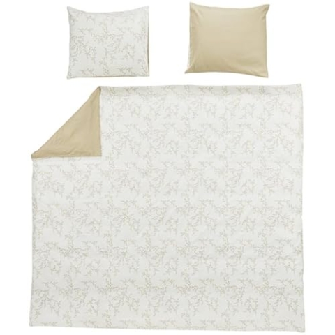 Meyco Home Basic Jersey Branches Bettwäsche Doppelbett (aus 100 % Baumwolle, atmungsaktives Material, einfache Pflege, praktischer Einschlagstreifen, Maße: 200 x 200 / 220 cm), Sand