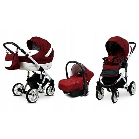 BabyLux® Bambimo Kinderwagen Set 3 in 1 - Lilly - incl. Babywanne, Buggy Sportsitz, Auto-Babyschale - Autositz - Kinderwagenset - Kombikinderwagen mit Wickeltasche, Regenschutz usw.