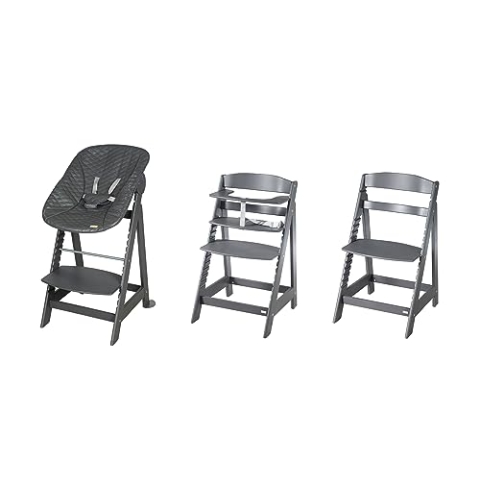 roba Born Up Treppenhochstuhl, Set 2in1, Graphite gesteppt', Hochstuhl mit Liegefunktion, ab Geburt