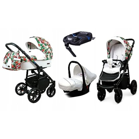 BabyLux® Kinderwagen Set 4 in 1 - Color Lux - incl. Babywanne, Buggy Sportsitz, Auto-Babyschale, ISOFIX-Basisstation - Autositz - Kinderwagenset - Kombikinderwagen mit Wickeltasche usw.