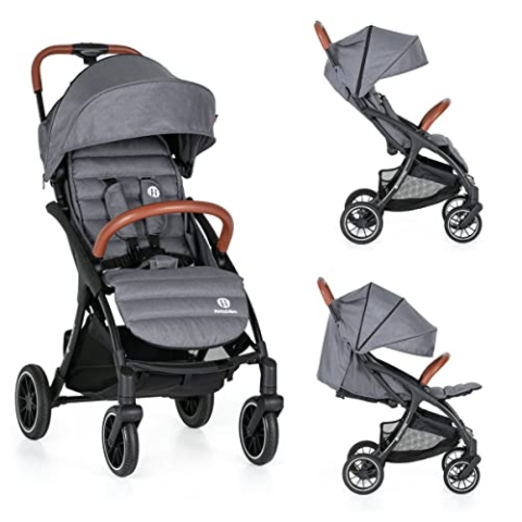 Petite&Mars CROSS | Automatisch faltbarer kompakter Kinderwagen | Liegebuggy, Innovatives Klappsystem, Kleine Maße nach Zusammenklappen (Ultimate Grey)