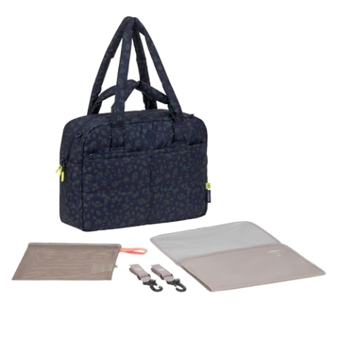 LÄSSIG Baby Wickeltasche mit Tragegriff und Wickelunterlage, Kinderwagenbefestigung, wasserabweisend/GRE Everyday Bag Leo dark blue