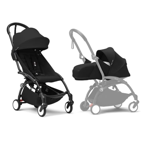 Stokke YOYO3 Kinderwagen mit Neugeborenen Set - Enthält schwarzen Rahmen, YOYO 6 + Textilset (Schwarzes) & 0 + Neugeborenen Set (Schwarzes)