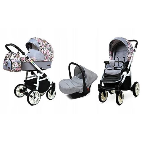 BabyLux® Bambimo Kinderwagen Set 3 in 1 - Color Lux - incl. Babywanne, Buggy Sportsitz, Auto-Babyschale - Autositz - Kinderwagenset - Kombikinderwagen mit Wickeltasche, Regenschutz usw.