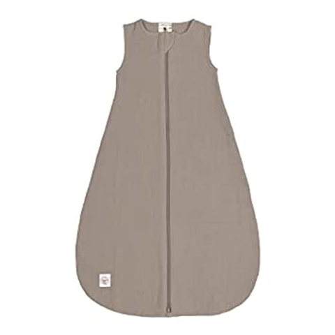 LÄSSIG Baby Sommerschlafsack ohne Ärmel Muslin Baumwolle GOTS zertifiziert unisex/Muslin Sleeping Bag taupe, Größe 62/68 3-6 Monate