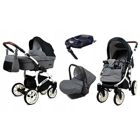 BabyLux® Kinderwagen Set 4 in 1 - Optimal - incl. Babywanne, Buggy Sportsitz, Auto-Babyschale, ISOFIX-Basisstation - Autositz - Kinderwagenset - Kombikinderwagen mit Wickeltasche usw.