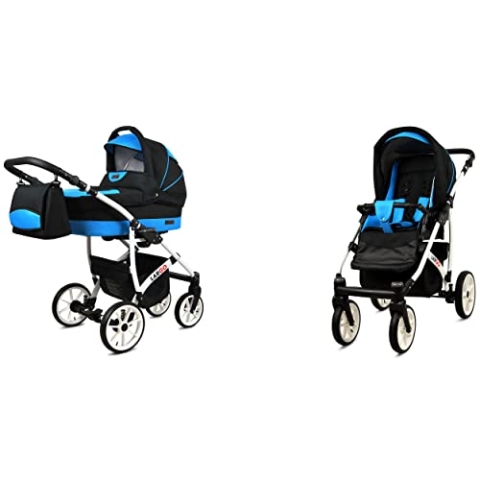 BabyLux Largo 2-in-1 Baby Kinderwagen Tief und Kinderwagen mit Zubehör Verstellbar und faltbar Aluminiumkonstruktion Wasserdicht Nicht abnehmbare Räder Black Coffe