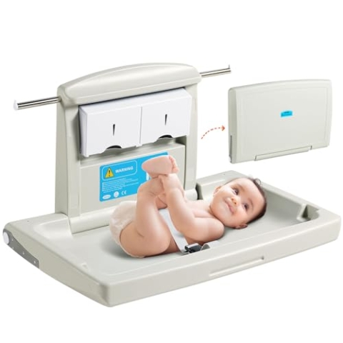 VEVOR Wickelkombi Wandmontierte Wickelkommode, Abnehmbarer Wickeltisch Wickelwagen, Grau Wickeltisch mit Wickelauflage, Sicherheitsgurt, Platzsparend & Stabil, Wickelregal 20 kg Tragfähigkeit Baby