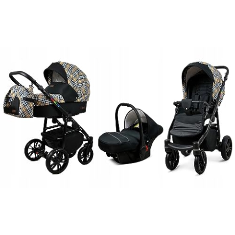 BabyLux® Bambimo Kinderwagen Set 3 in 1 - Color Lux - incl. Babywanne, Buggy Sportsitz, Auto-Babyschale - Autositz - Kinderwagenset - Kombikinderwagen mit Wickeltasche, Regenschutz usw.