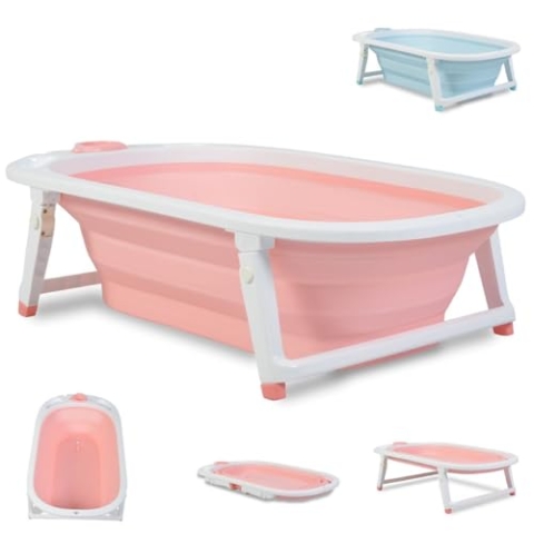 Cangaroo Babybadewanne Carribean, 83 cm, klappbar, Wasserablauf, Ablagefächer, Farbe:pink
