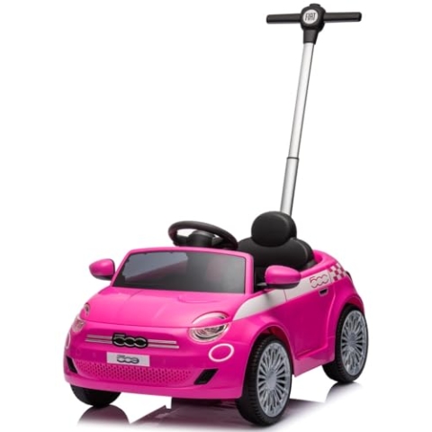 sun baby Kinderfahrzeug mit Schubstange für Jungen FIAT 500, Kinderauto Rutschauto ab 18 Monaten mit Sicherheitsgurt und zu öffnender Tür (Rosa)