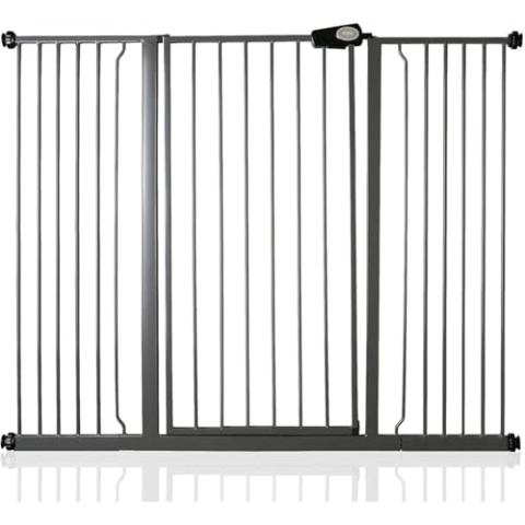 Bettacare Extra Hohes Sicherheitsgitter für Kinder und Hunde, 139.8cm - 147.4cm, Schiefergrau, Extra Hohes Babygitter von 104cm Höhe, Druckmontage-Sicherheitsgitter für Treppen