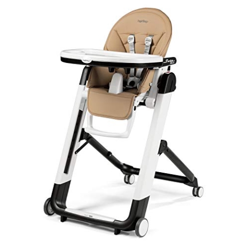 Peg Perego Siesta Follow Me - Noce - Design-Hochstuhl mit Baby-Liegefunktion und Stop&Go-System mit Memory-Funktion, Lederimitat-Bezug, hellbraun