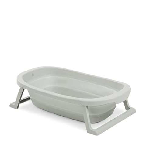hauck Faltbare Babybadewanne Wash N Fold M für Babys und Kleinkinder bis 16 kg, Ablaufstöpsel mit Farbwechsel bei Hoher Temperatur, Weiche Materialien, 80 x 48 x 25 cm (Sage)