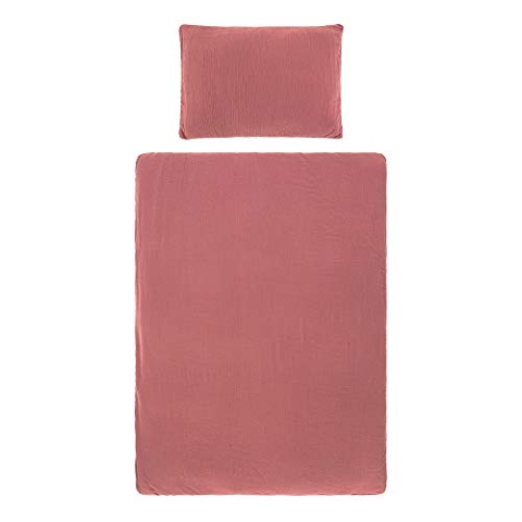 LÄSSIG Baby/Kinder Bettbezug (100 x 140 cm) und Kissen (40 x 60 cm) GOTS Muslin Baumwolle rosewood