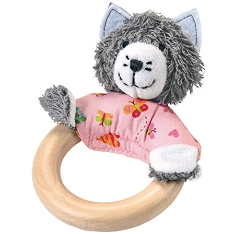 Käthe Kruse 7444674446 Im Garten Holzgreifling mit Katze, rosa/grau