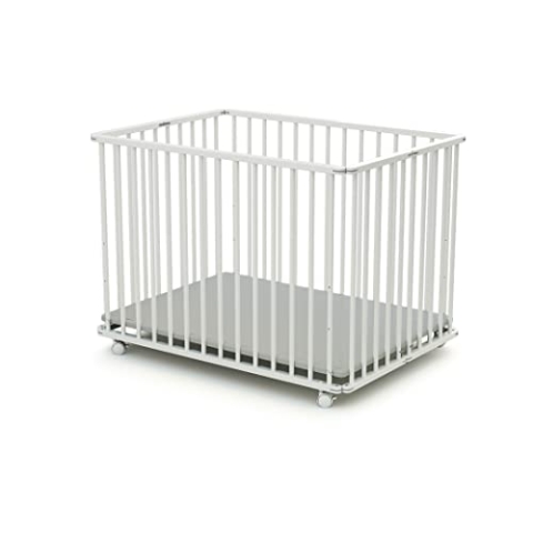 WEBABY - Laufstall Baby Faltbar Holz mit rollen und matte70x100 Weiß | Faltbarer Laufstall | 3 Stufen Höhenverstellbar | Waschbarer Boden | Für Kinder bis 24 Monate