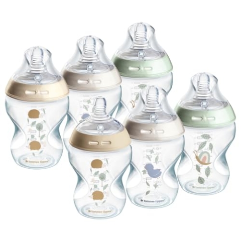 Tommee Tippee-Babyflaschen, Natural Start Anti-Kolik-Flasche 260ml, brustähnl. Sauger, Anti-Kolikventil, selbst steril., Zubehör, dekor., 6er-Pack