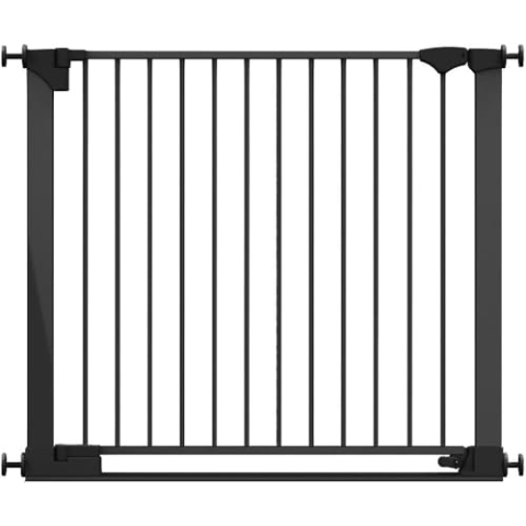 Safetots Sicherheitsstuffen Treppenschutzgitter, Schwarz, 96cm - 103cm, Extra Niedrige Durchgangshöhe, 81cm Extra Breite Türöffnung, Einteiliges Extra Breites Gitter für Treppen, Baby und Kleinkind
