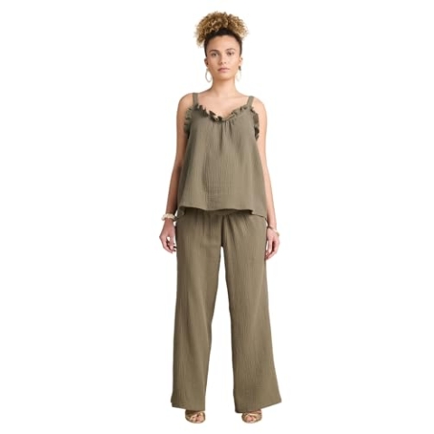 ENVIE DE FRAISE 2-teiliges Schwangerschafts- und Still-Set aus Bio-Baumwollgaze, Khaki, 36