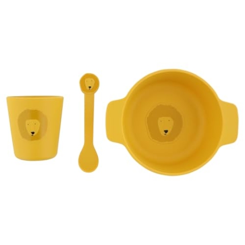 Trixie Silikon-Mahlzeiten-Set für Babys und Kinder, 3-teiliges Geschirr-Set (Schüssel, Becher, Löffel) (Mr Löwen), 96-43X
