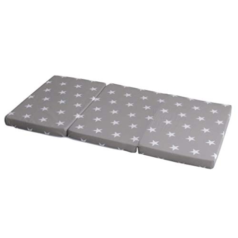 roba Reisebettmatratze Little Stars - Faltbare Baby Matratze für Reisebett 60 x 120 cm - Abnehmbarer Bezug in Grau mit weißen Sternen - Inklusive Tragetasche