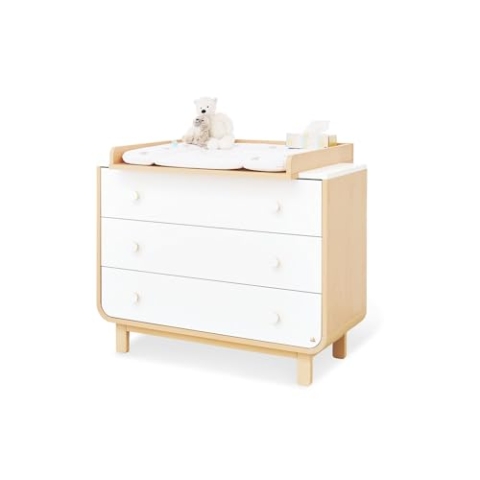 PINOLINO Wickelkommode Round breit, inkl. abnehmbarem Wickelaufsatz, für Babys und Kleinkinder, aus Dekor: Ahorn und Uni, weiß