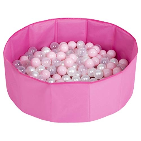 Selonis Faltbare Bällebad Mit 300 Bälle Für Kinder Spielbad, Rosa:Puderrosa/Perle/Transparent