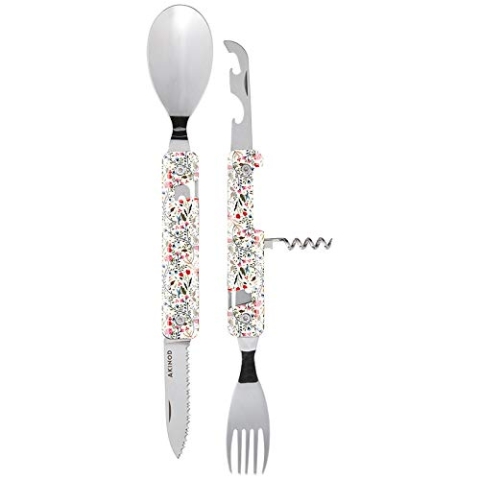Akinod - Multifunktionales Besteck 13H25 Pastoral - Edelstahl Faltbesteck - Magnetisches Besteck To Go - Klappbares Besteckset mit Korkenzieher, Dosen- und Flaschenöffner