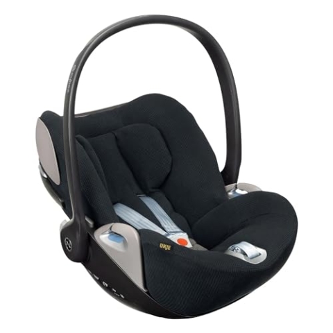 Ukje - Cybex Cloud Z Sommerbezug - Perfekte Passform - Handgefertigt in Europa - Dickes atmungsaktives Baumwollgewebe - Sommerbezug Cybex - Reduziert das Schwitzen und hygienisch… (Schwarz Waffel)