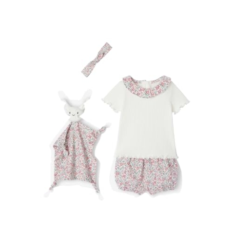 Vertbaudet Baby Geschenk-Set: T-Shirt, Shorts, Haarband & Schmusetuch wollweiß 80