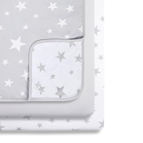 Snüz 3 Piece Crib Bedding Set – 100% Jersey Cotton – Grey & Pink Blanket and Crib Sheets – Rose Spot
