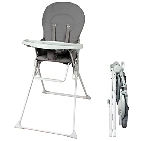 Bambisol Hochstuhl für Babys, faltbar, fest, ultrakompakt und leicht, abnehmbares Tablett verstellbar, Grau
