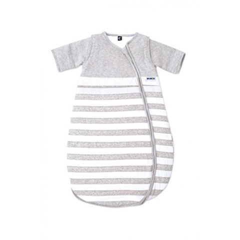 Gesslein Baby Schlafsack Bubou, Ganzjahres-Schlafsack mit Temperaturregulierung (optimale Passform, langer Reißverschluss, 90), grau-weiß Streifen