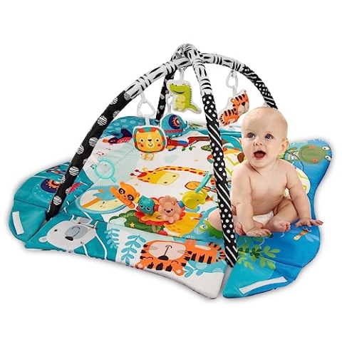 LIONELO Anika Plus Spielmatte, Baby, Spieldecke Baby, Krabbeldecke für Baby Spielbogen für Babys, Laufstallfunktion, 2 Bögen, Spielzeuge im Set ab Geburt nutzbar, EN 71Kinderspielmatte